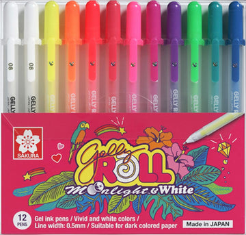 SAKURA GELLYROLL MOONLIGHT GEL INK ROLLERBALL PEN, SET OF 11 ASSORTED COLORS + 1 EXTRA WHITE