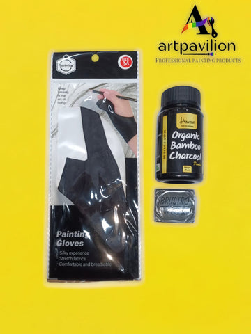 Dark Charcoal Powder with sketching Glove Or Eraser