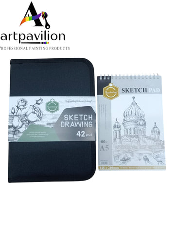 42 Pcs Sketching and Drawing Professional Art Tool Kit Set