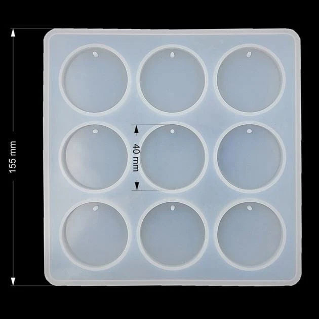 9 Cavity Round Pendant Jewellery & Keychain Mould URP247-RM