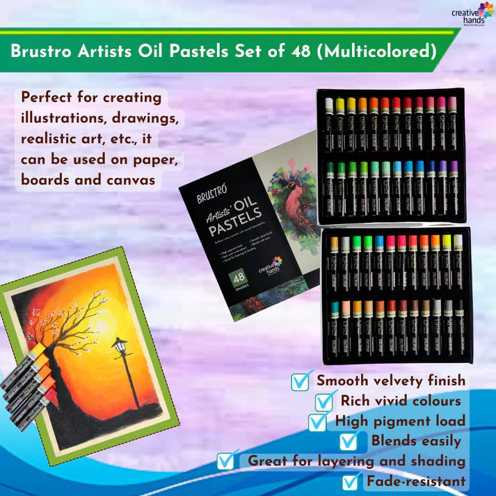 BRUSTRO Artists Oil Pastels | 48 Shades | Smooth, Multicolor, Intermixing, Bright and Intense Colours | Ideal for Students, Professionals, Non-Toxic, Safe for Childrens, School.