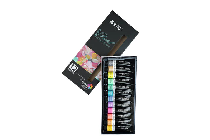 BRUSTRO Artist's Acrylic Pastel Colour | Set of 12 Colors X 12ml Tubes | Ideal for Paper, Canvas, Shading, Portrait, Coloring, Inter-mixable, Perfect for Artists and Crafters