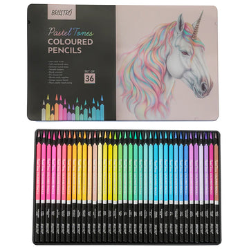 BRUSTRO Artist's Coloured Pencils Pastel Tone Set of 36 (in elegant tin box)