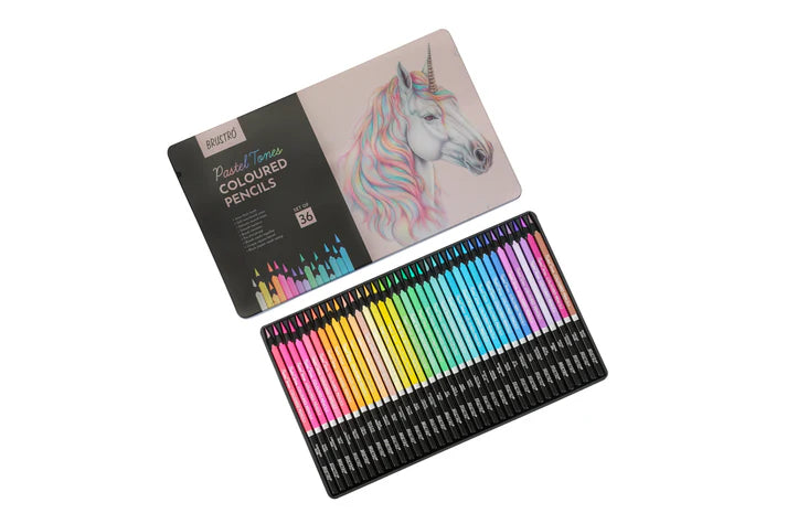 BRUSTRO Artist's Coloured Pencils Pastel Tone Set of 36 (in elegant tin box)