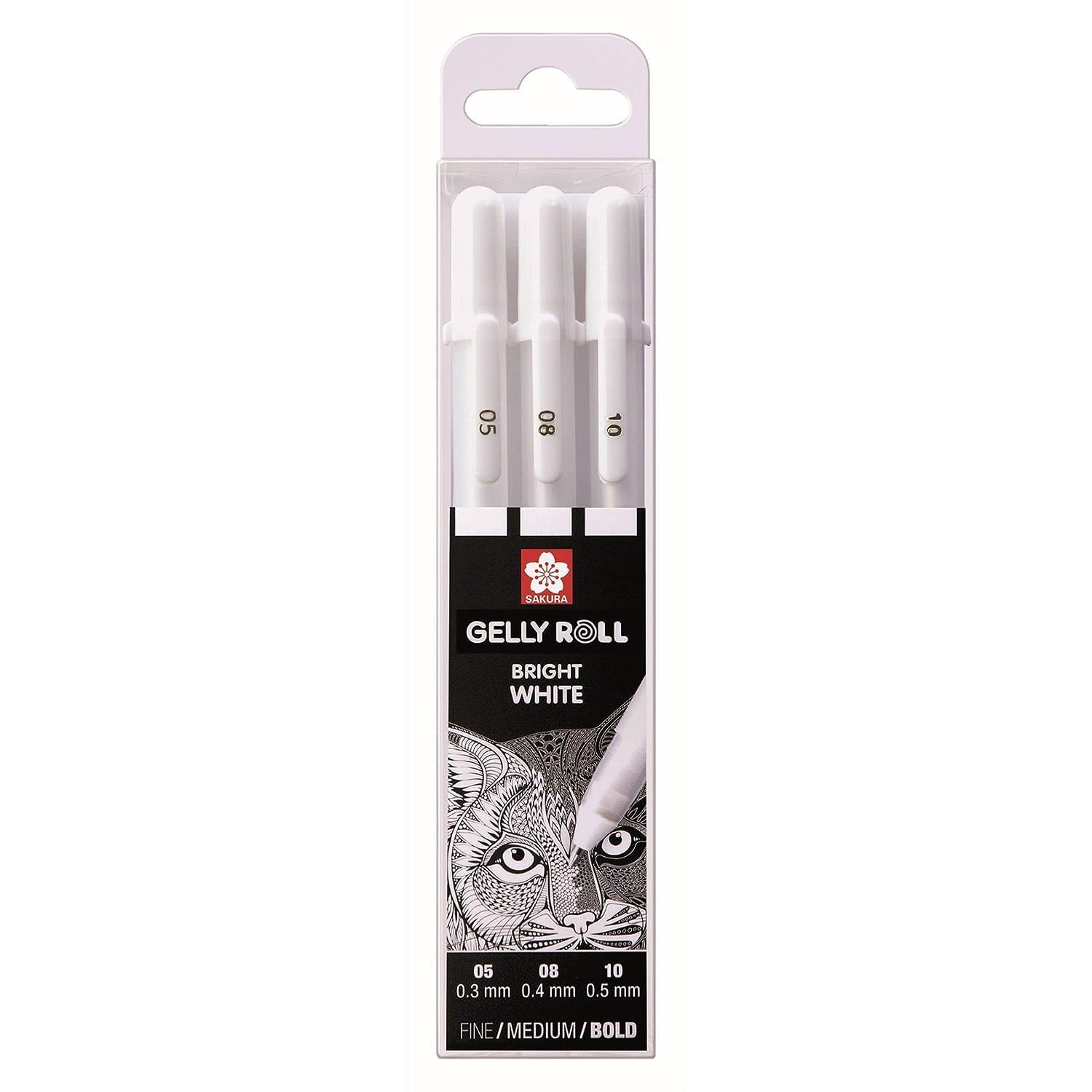 SAKURA GELLYROLL WHITE GEL INK PENS, SET OF 3 ASSORTED NIB SIZES