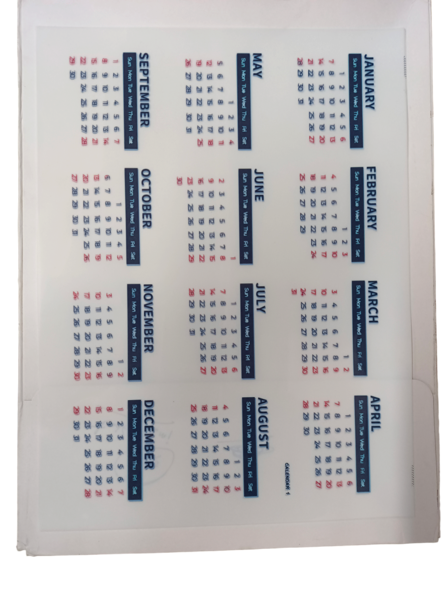 CALENDAR 1 RESIN INSERT SHEET