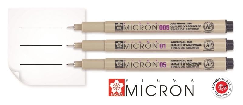 SAKURA PIGMA MICRON FINELINER PENS, CLASSIC SET OF 6 ASSORTED NIB SIZES, BLACK