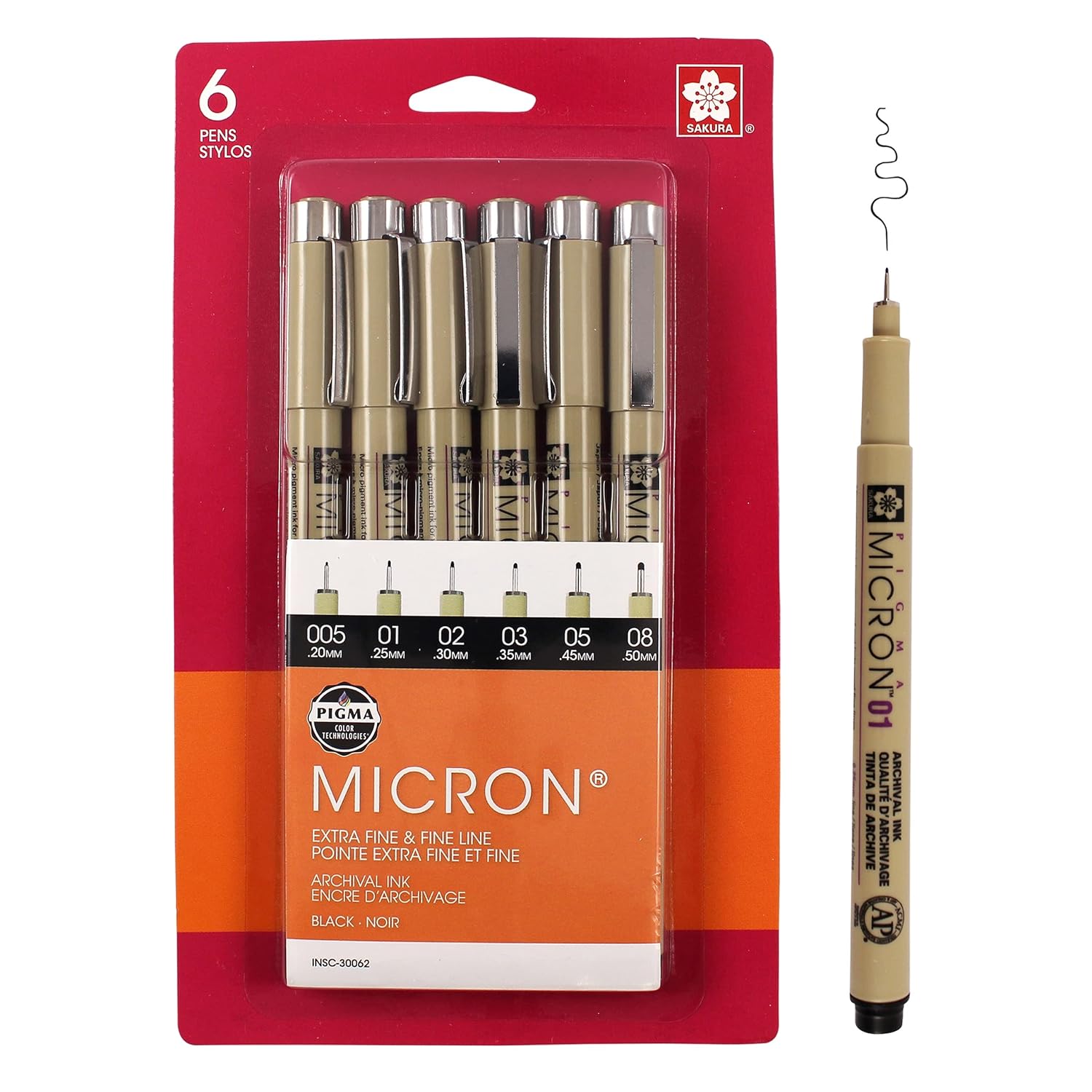 Sakura Pigma Micron Fineliner Pens - Archival Black Ink Pens - Pens for Writing, Drawing, or Journaling - Assorted Point Sizes - 6 Pack