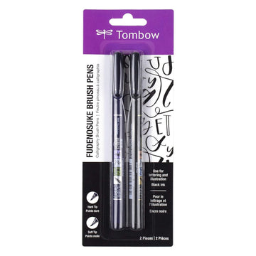 TOMBOW FUDENOSUKE BRUSH PEN SET, BLACK, HARD & SOFT TIP, 2-PACK