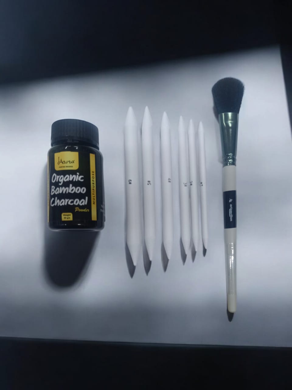 Art White Paper Art Blending Stumps or Tortillon for Shading, Blending and Smudging (Pack of 6), Blending Foundation Brush and Pure Powdered Charcoal, Fine and Uniform Particles, Soft and Dark (90gm)