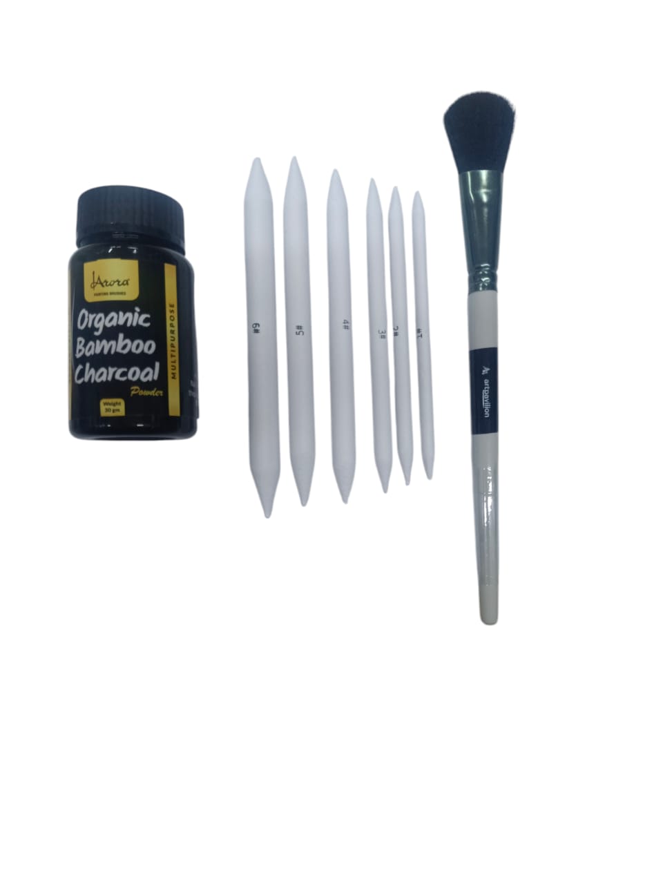 Art White Paper Art Blending Stumps or Tortillon for Shading, Blending and Smudging (Pack of 6), Blending Foundation Brush and Pure Powdered Charcoal, Fine and Uniform Particles, Soft and Dark (90gm)