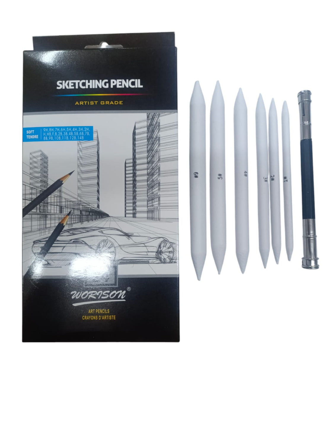 Art 24pc Sketch/Drawing Graphite Pencil + 6pc Paper Stump + 13cm Pencil Extender
