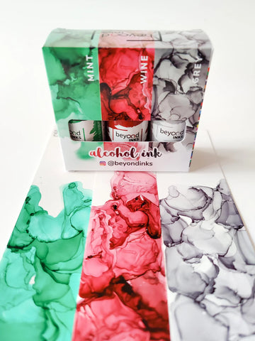 Alcohol Ink Pack #9 (Keto Version) - Mint, Wine & Grey